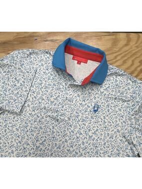 Redvanly Polo Shirt Mens Small Blue Short Sleeve Golf Geometric Performance